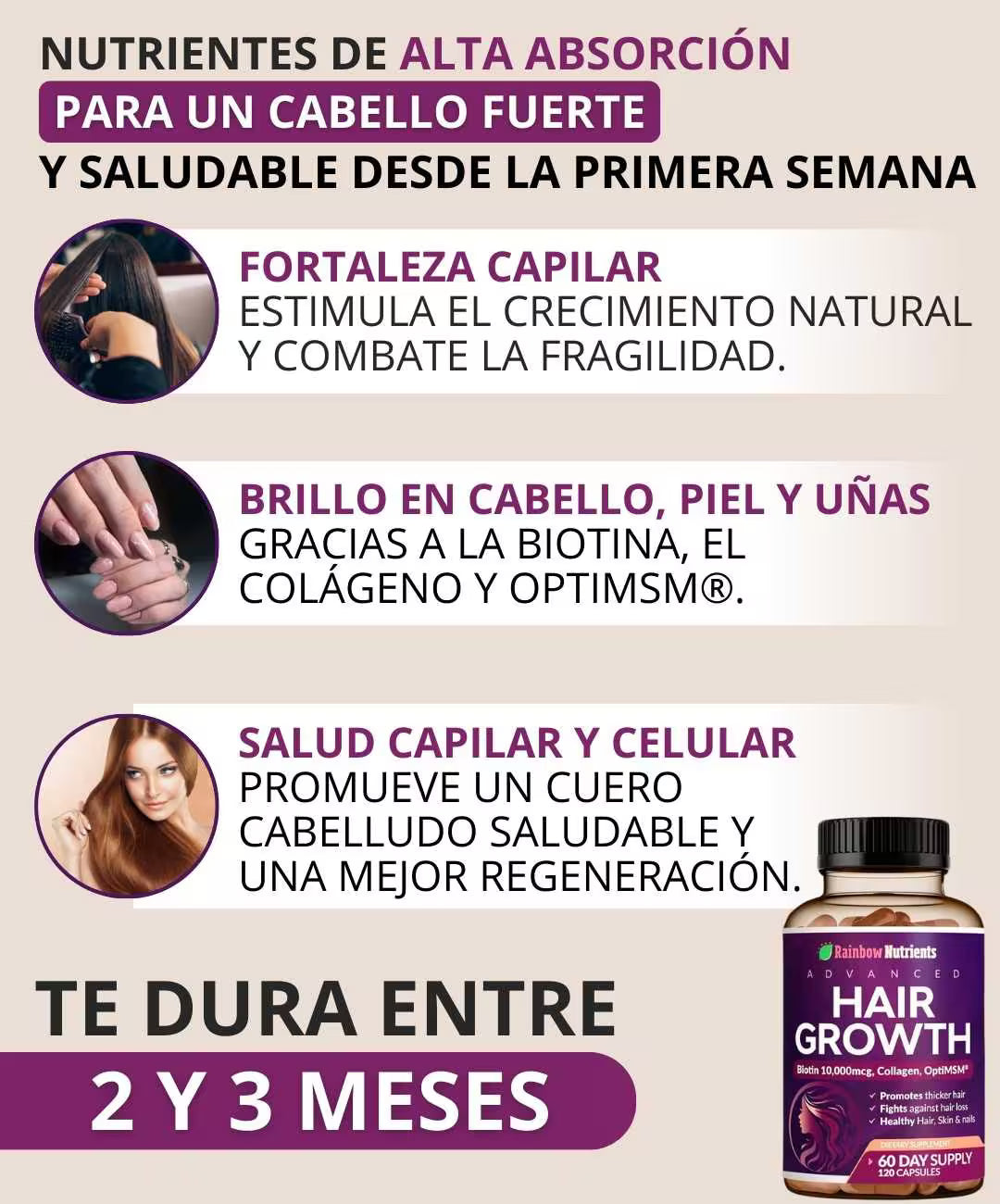 100% ORIGINAL 🧬 HAIR GROWTH ADVANCED - SIN AZUCAR - LOGRA UN CABELLO DE ENSUEÑO