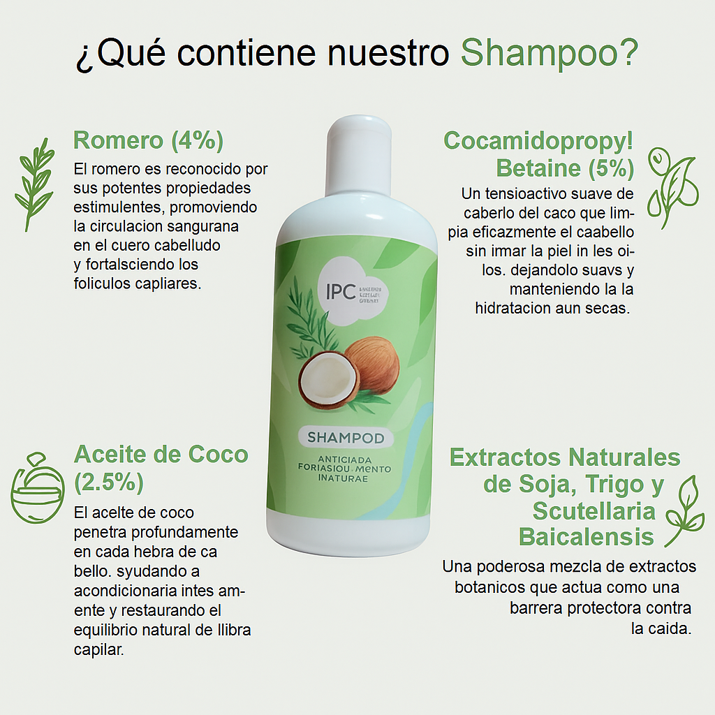 Shampoo Anticaída 100% Natural - Detiene la Caída, Nutre y Recupera tu Cabello