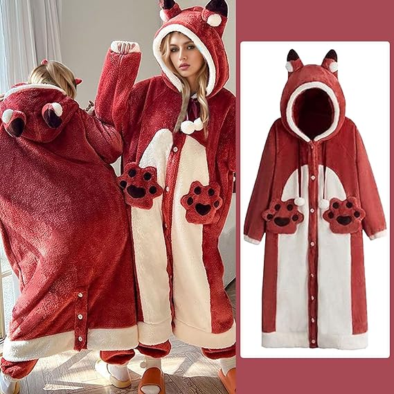 Pijama Kawaii de Felpa con Capucha - Suavidad, Abrigo y Encanto