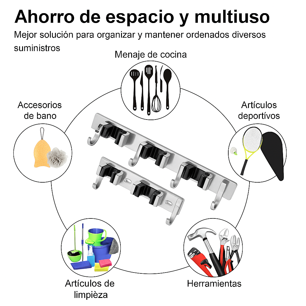 Organizador de escobas con ganchos y soporte antideslizante OFERTA 2 X 1