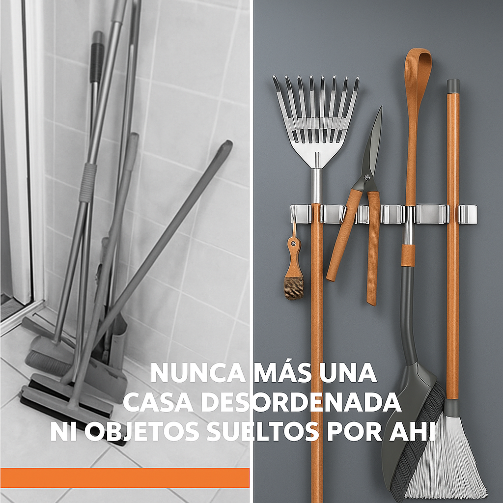 Organizador de escobas con ganchos y soporte antideslizante OFERTA 2 X 1