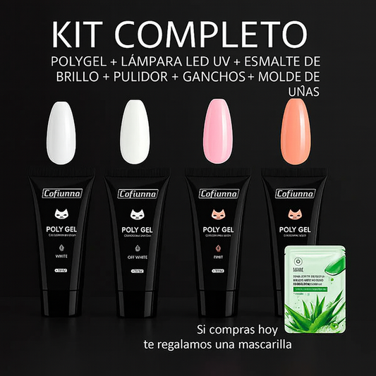 (6 PCS) KIT DE UÑAS EN POLYGEL COMPLETO | ELIGE TU COLOR + GRATIS 1 MASCARRILLA FACIAL