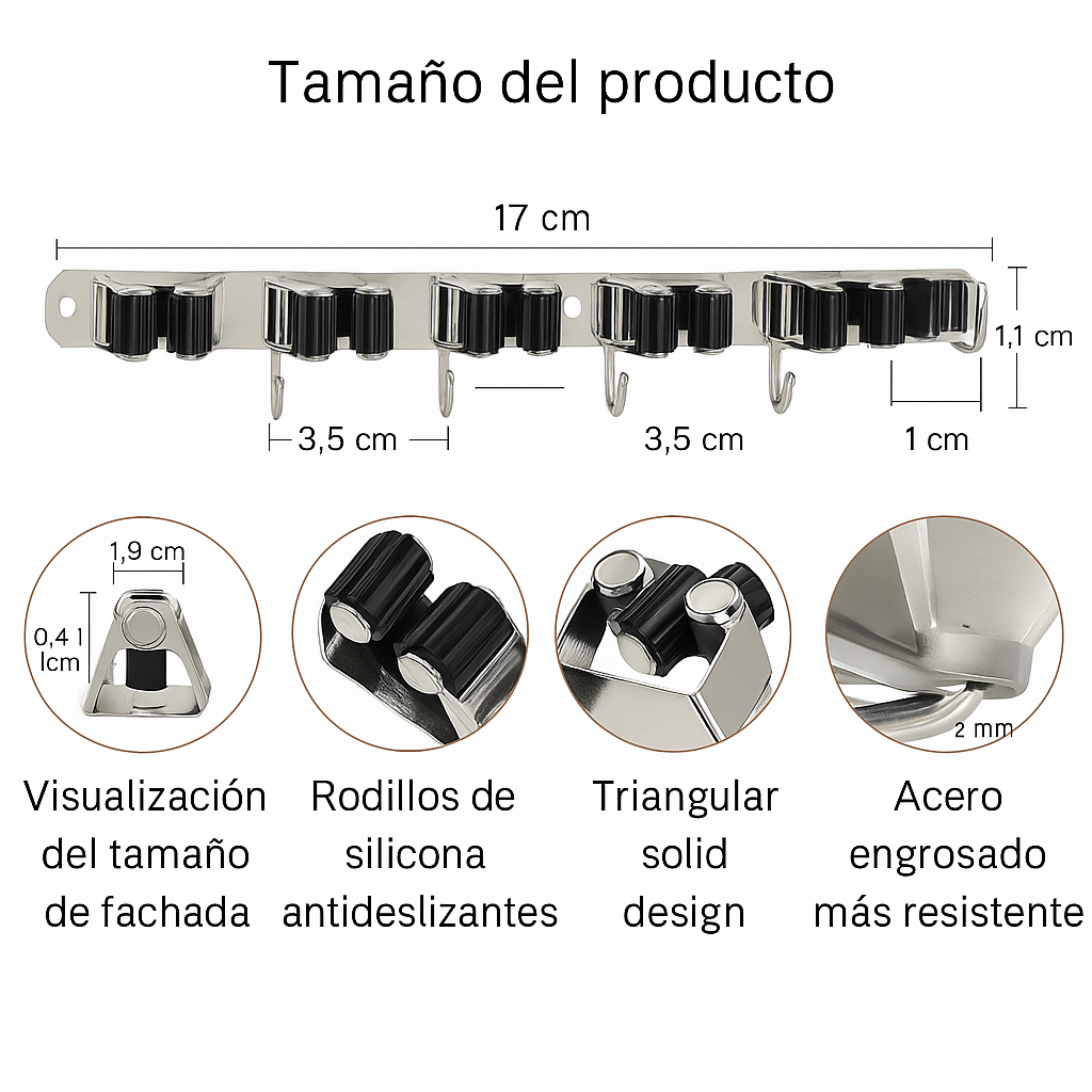 Organizador de escobas con ganchos y soporte antideslizante OFERTA 2 X 1