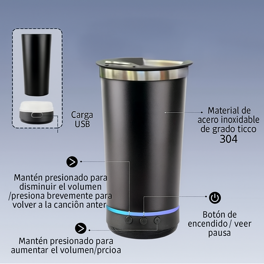 ThermoPlay™  Vaso con Parlante Bluetooth integrado