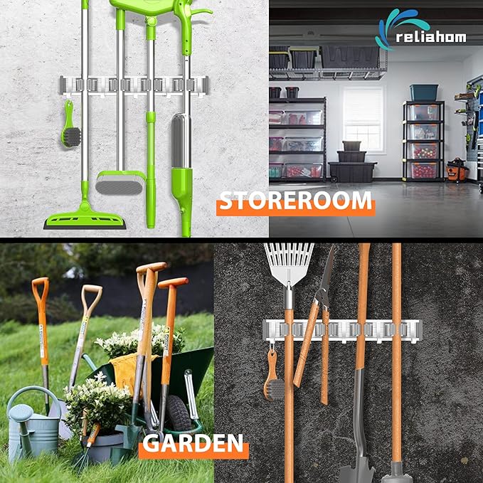 Organizador de escobas con ganchos y soporte antideslizante OFERTA 2 X 1