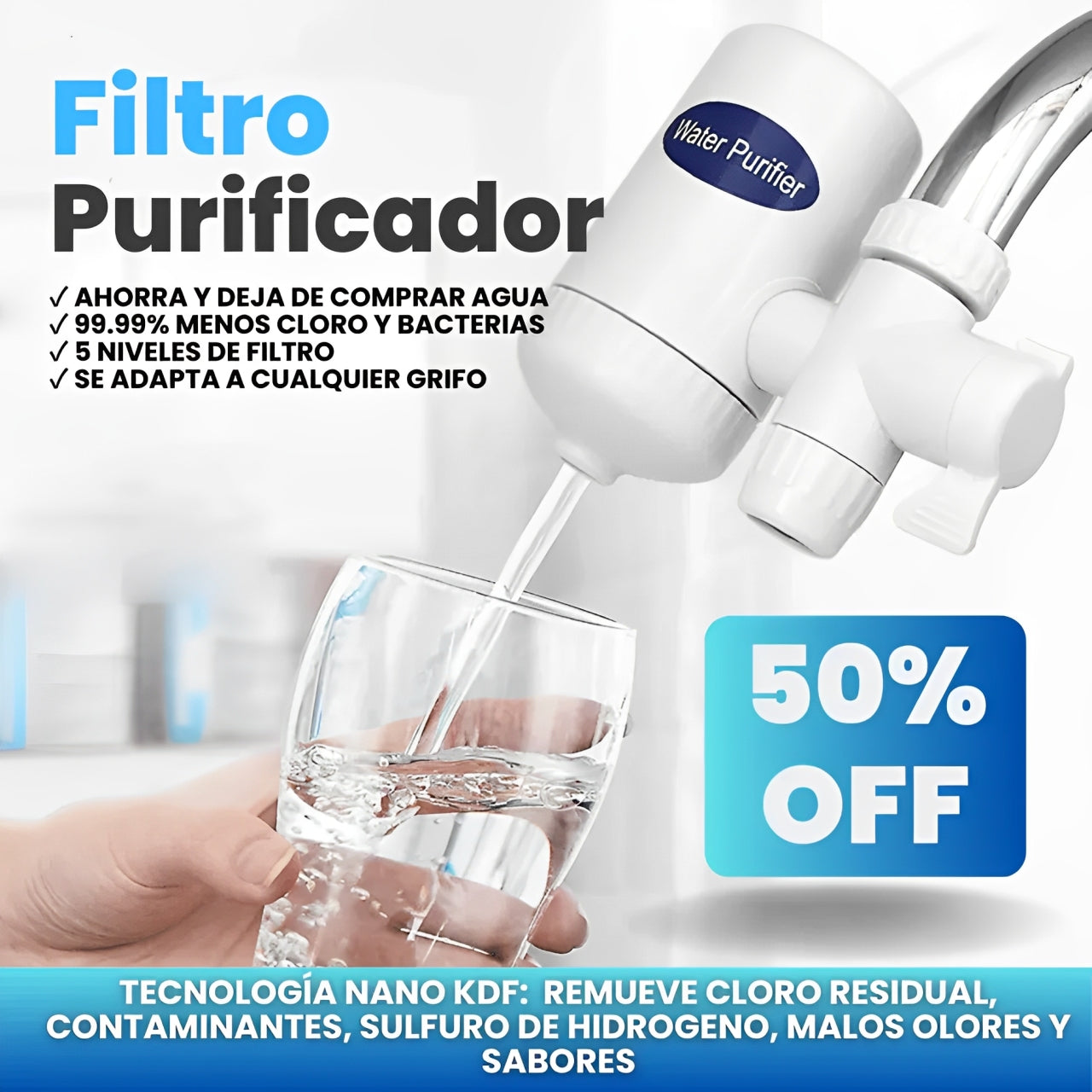 Filtro Purificador de agua 5 NIVELES 99.99% Menos cloro y bacterias | Compra 1 lleva 2 (SOLO POR HOY)