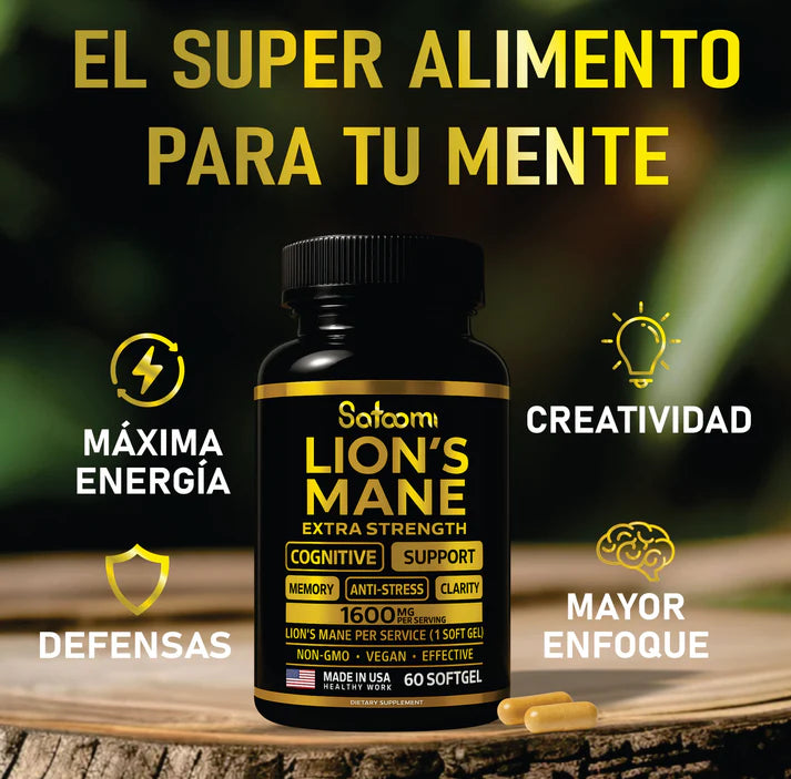 LIONS MANE – Cápsulas Naturales con Melena de Leon, para el Apoyo de "Enfoque, Energía Mental, Bienestar Cognitivo" (60 Cápsulas)