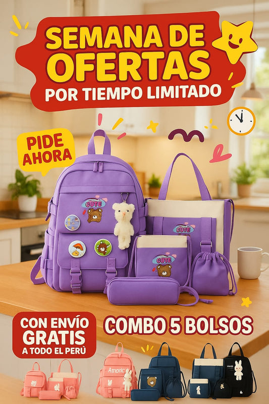 Set de Mochila Kawaii 5 piezas - Estilo que te acompaña a donde vayas