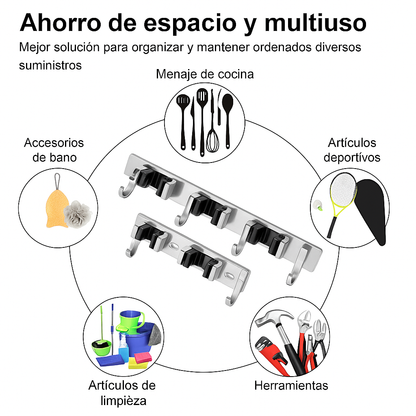 Organizador de escobas con ganchos y soporte antideslizante OFERTA 2 X 1