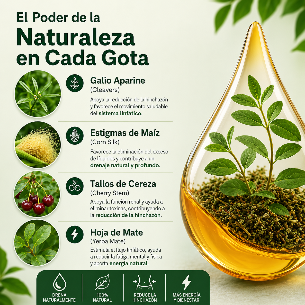 Gotas linfáticas desintoxicantes para reducir el edema, la hinchazón y la linfopatía.